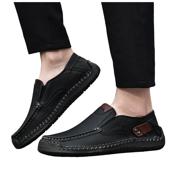 Men's Orthopedic Dress Loafers Orthopedic Leather Slip on Boat Shoes Lightweight Breathable Non Slip Sneakers Black Size 10