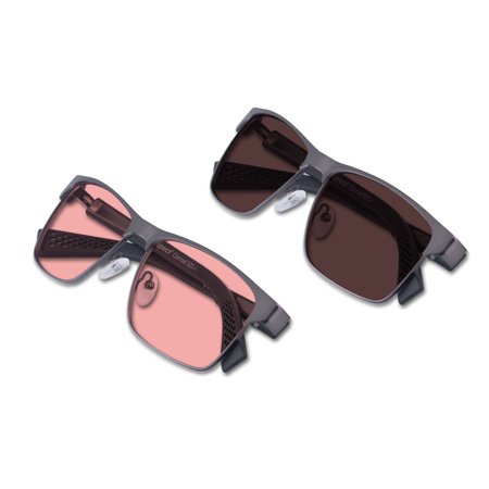 (Set) TheraSpecs Conrad Migraine and Light Sensitivity Glasses | Indoor + Outdoor FL-41 Tinted Lenses | Gunmetal Grey Frame