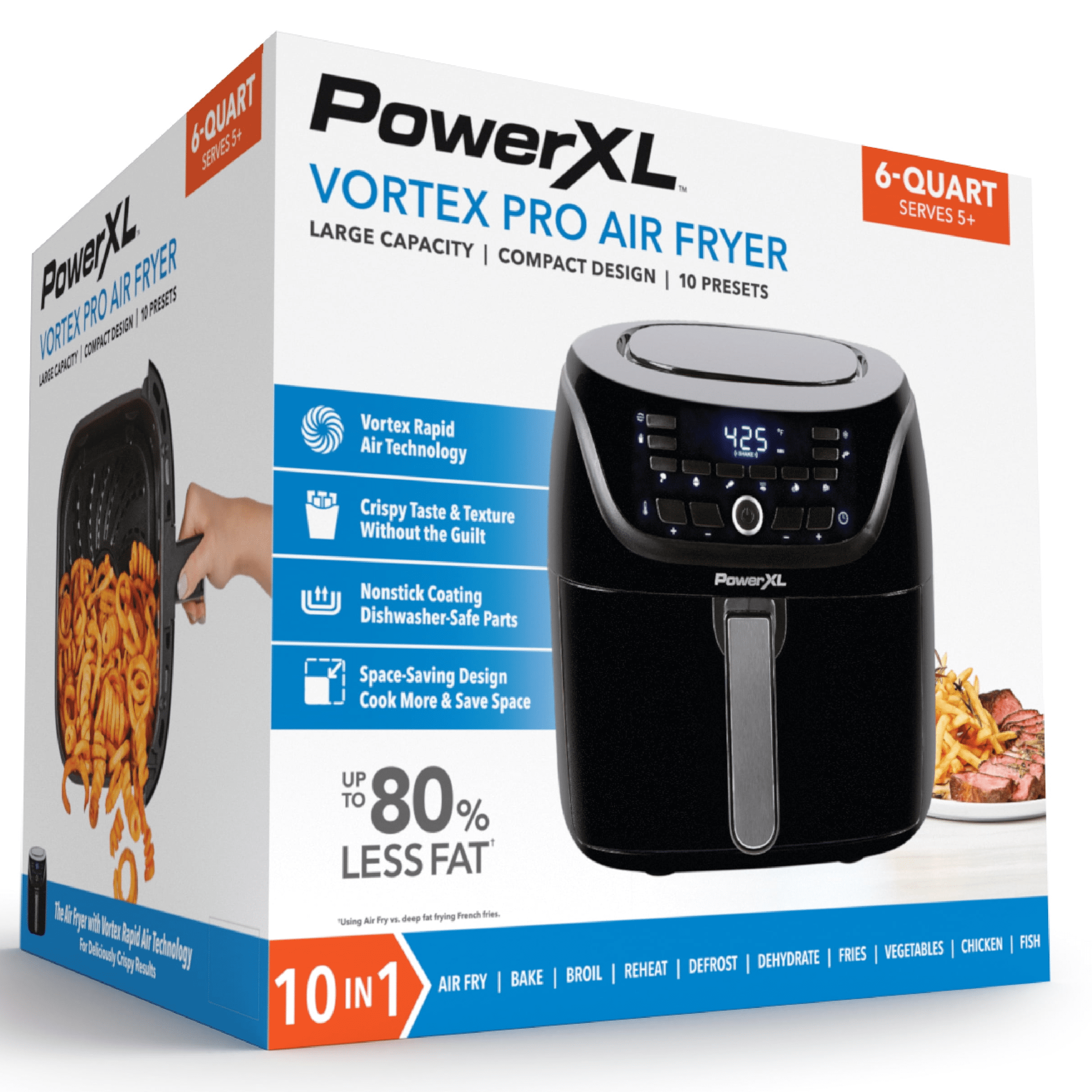  PowerXL Vortex Air Fryer, Vortex Rapid Air Technology,  SmartSync, Broil, Bake, Roast, Reheat, Dehydrate (10 QT Single Basket) :  Home & Kitchen