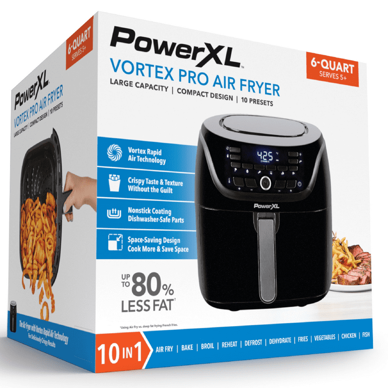 New POWER-XL 6-Qt Digital Vortex™ Air Fryer with 10 Quick-Touch Presets,  Black, AF-E6001-L