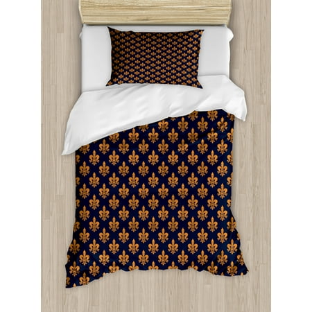 Fleur De Lis Duvet Cover Set Victorian Floral Pattern Of Orange