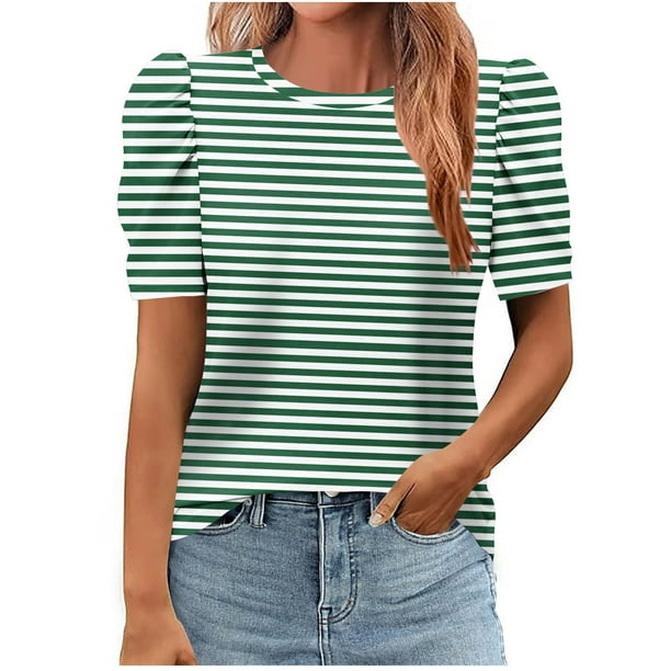 Tops de Manga Corta para las Mujeres Suelto Ajuste Impreso Cuello Redondo Camiseta Suelta Superior, Poliéster Verano Primavera