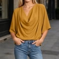 thumbnail image 6 of Plus Size Women's Loose Fit V Neck Pleated Collar Chiffon Casual Top Shirt Blouse Soft Lightweight Work Office Outfits | CSEONE,Yellow 2XL, 6 of 9