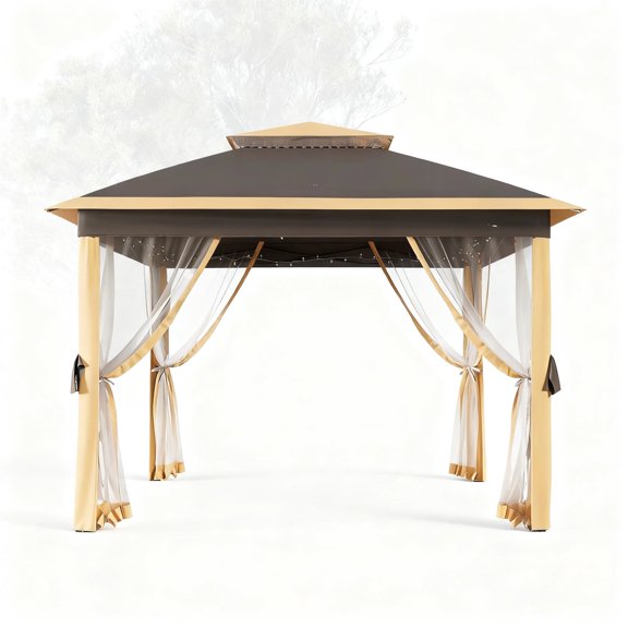 Garvee 10.82 x 10.82' Outdoor Pop up Gazebo Tent, Adjustable Height with Mosquito Netting, Khaki
