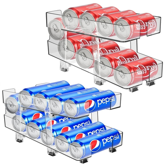 Amorvolat Soda Can Organizer for Fridge-2 Pack Clear Plastic Pop Can Organizer for Refrigerator Beverage Can Dispenser Adjustable Drink Storage for Kitchen, Pantry & Freezer