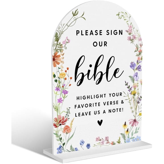 Acrylic Wedding Signs, Please Sign Our Bible Signs for Marriage Reception, Bridal Shower Decorations, Modern Arched Round Top Acrylic Table Top Sign with Holder for Wedding Party