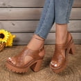 thumbnail image 5 of Viluyesy Womens Chunky Heeled Sandals, Hollow Out Thick Sole Peep Toe Summer Fashion Dressy Pumps Shoes Brown US5.5, 5 of 9