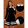 thumbnail image 2 of INSPIRE CHIC Vestido evasé de manga transparente con panel de malla y cuello Peter Pan en contraste para mujer Negro L, 2 of 4