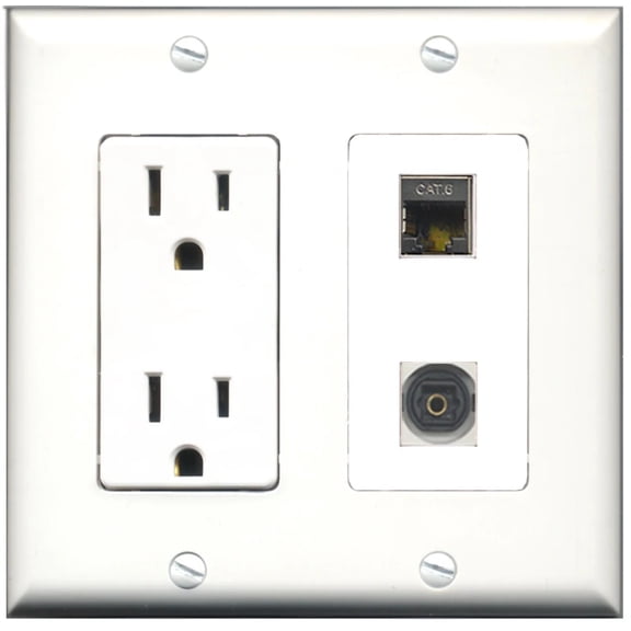 Ultra Spec Cables 15 Amp Power Outlet 1 Port Shielded Cat6 1 Port Toslink Wall Plate