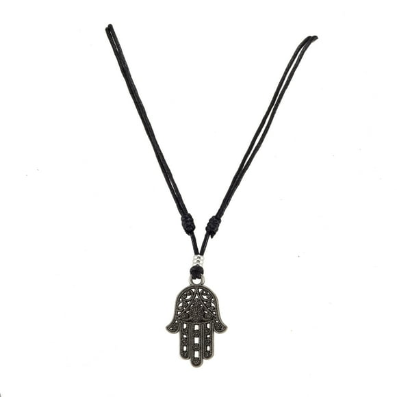 BlueRica Hamsa Hand of Fatima Pendant on Adjustable Black Rope Cord Necklace