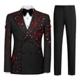 thumbnail image 3 of Beauty-Emily Men's Gold Foil Print Double-Breasted Suit Set – Slim Fit Two-Piece Blazer & Pants, Luxury Metallic Accent Formal Suit for Party, Wedding & Prom, 3 of 8