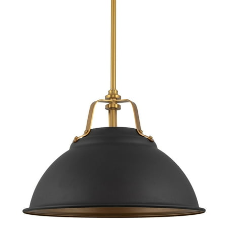 Kira Home Cabot 16 3-Light Modern Farmhouse Pendant Light + Metal Dome Shade Golden Brass + Sandblasted Black Finish