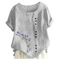 thumbnail image 1 of Liquidation! Uooqdmx Chemises en Lin pour Femmes, Chemises à Manches Courtes pour Femmes, Hauts Fluides pour Femmes, Blouse Col Rond Décontractée Coupe Ample Tunique, Hauts en Gaze pour Femmes, Gris TG, 1 of 4