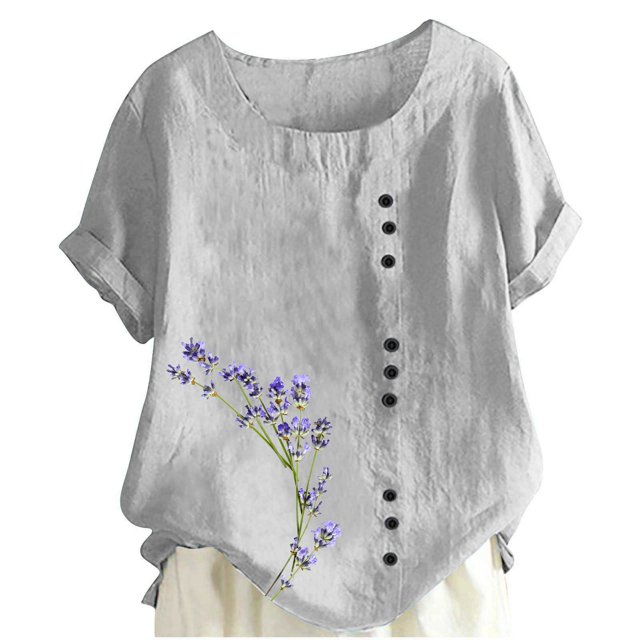 Liquidation! Uooqdmx Chemises en Lin pour Femmes, Chemises à Manches Courtes pour Femmes, Hauts Fluides pour Femmes, Blouse Col Rond Décontractée Coupe Ample Tunique, Hauts en Gaze pour Femmes, Gris TG