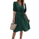 thumbnail image 3 of Vestido de verano con cuello en V para mujer, vestido plisado con cinturón, informal, elegante, a la moda, de Color puro, para fiesta, 3 of 8