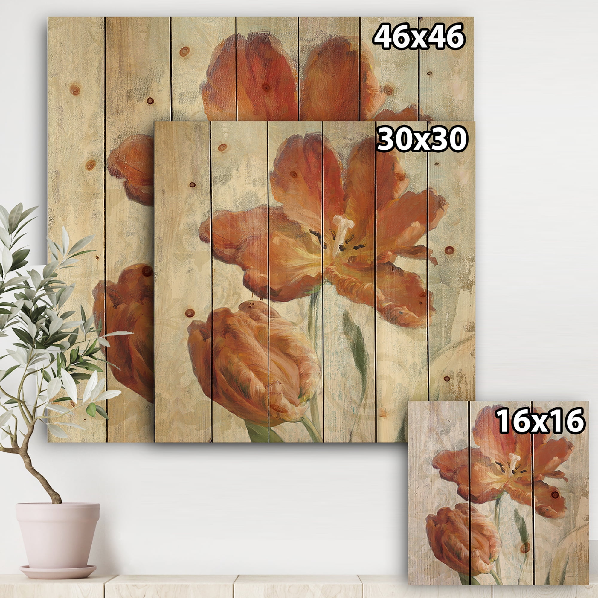Designart 'Orange Parrot Tuplip' Traditional Print on Natural Pine Wood