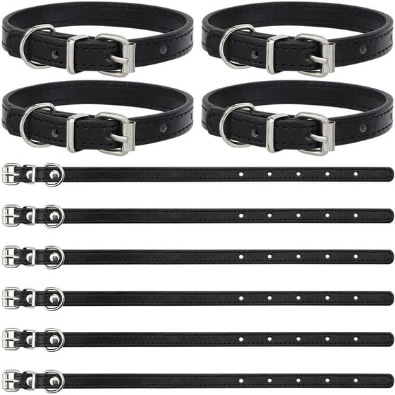 10 pc PU Leather Pet Collar with Alloy Findings Anti-lost Leash Necklace Black 260x15x10mm
