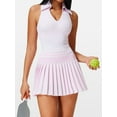 thumbnail image 4 of Women'S Tennis Skirt Ribbed Golf Skirt Half Zip Pleated Sports Skirt with Built-in Shorts and Bra Pink S, 4 of 8