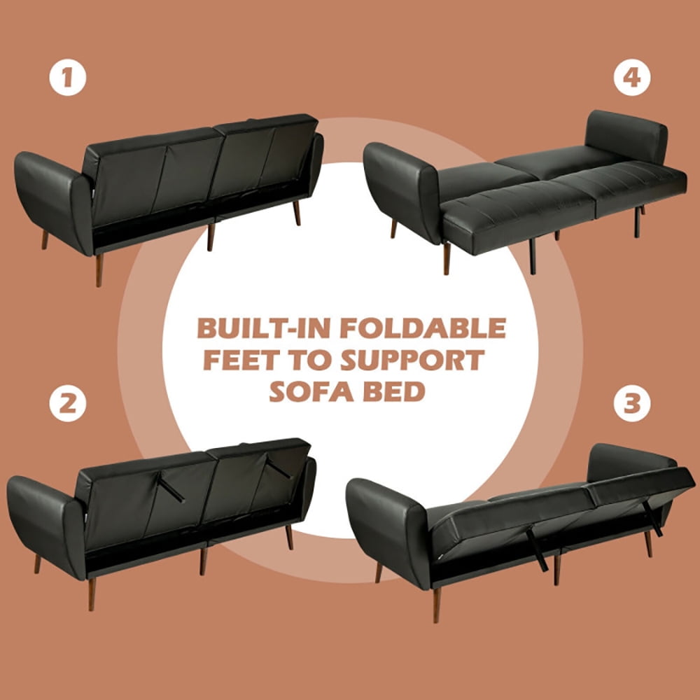 Finihen Convertible Futon Sofa Bed, Modern Convertible Sleeper Couch, 3 Seat Convertible Sofa Bed with Adjustable Backrest, for Living Room, Black Finihen Convertible Futon Sofa Bed, Modern Convertible Sleeper Couch, 3 Seat Convertible Sofa Bed with Adjustable Backrest, for Living Room, Black