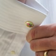 thumbnail image 2 of Colorful Tropical Rainforest Parrots Round Cufflink Set Gold Color, 2 of 6