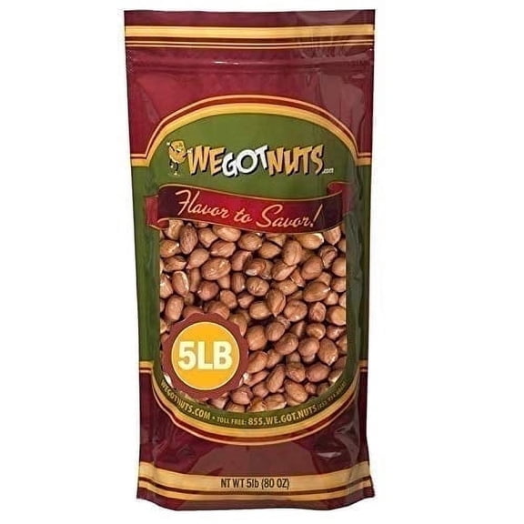We Got Nuts Redskin Spanish Peanuts, Unsalted Raw Peanuts, Kosher, 5 lb, 80 oz, Resealable Pouch