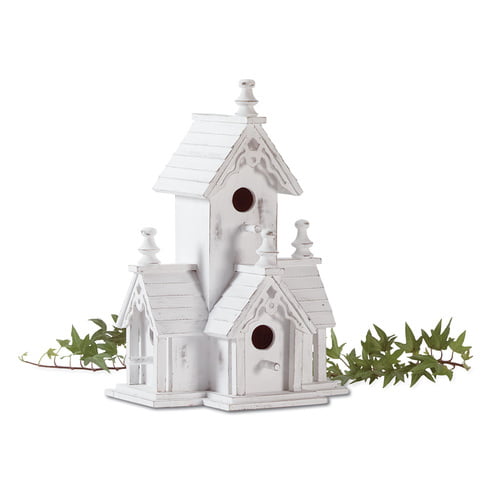 shabby WHITE gingerbread Victorian CHURCH Wood fairy garden Bird house birdhouse 