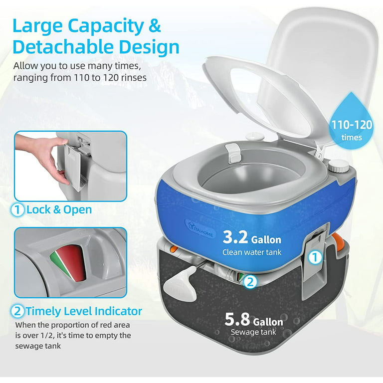 YITAHOME Toilettes portables de 15 litres, pot de voyage pour camping-car  avec indicateur de niveau