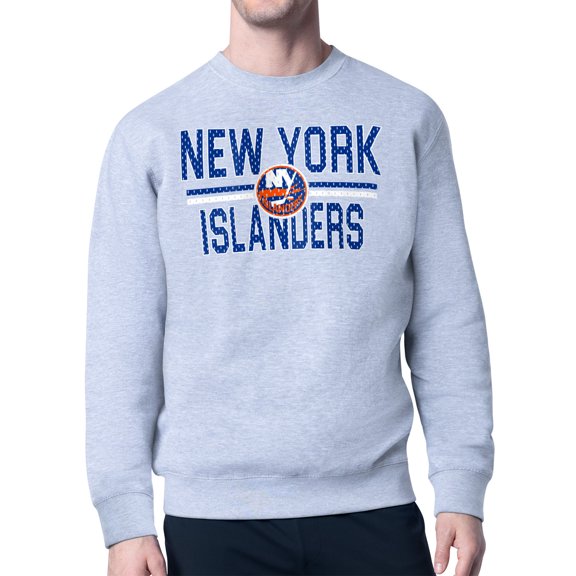 Men's Starter Heather Gray New York Islanders Mesh Look Team Name Logo Pullover Sweatshirt