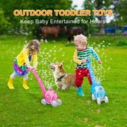 Bubbles Machine Outdoor Toys for Toddlers,Baby Toys Pumpkin Carriage Bubbles Summer Toys Games,Bubble Push Toy for Age 1 2 3 4 Year Old Preschool Kid Boys Girls Birthday Best Gifts Pink