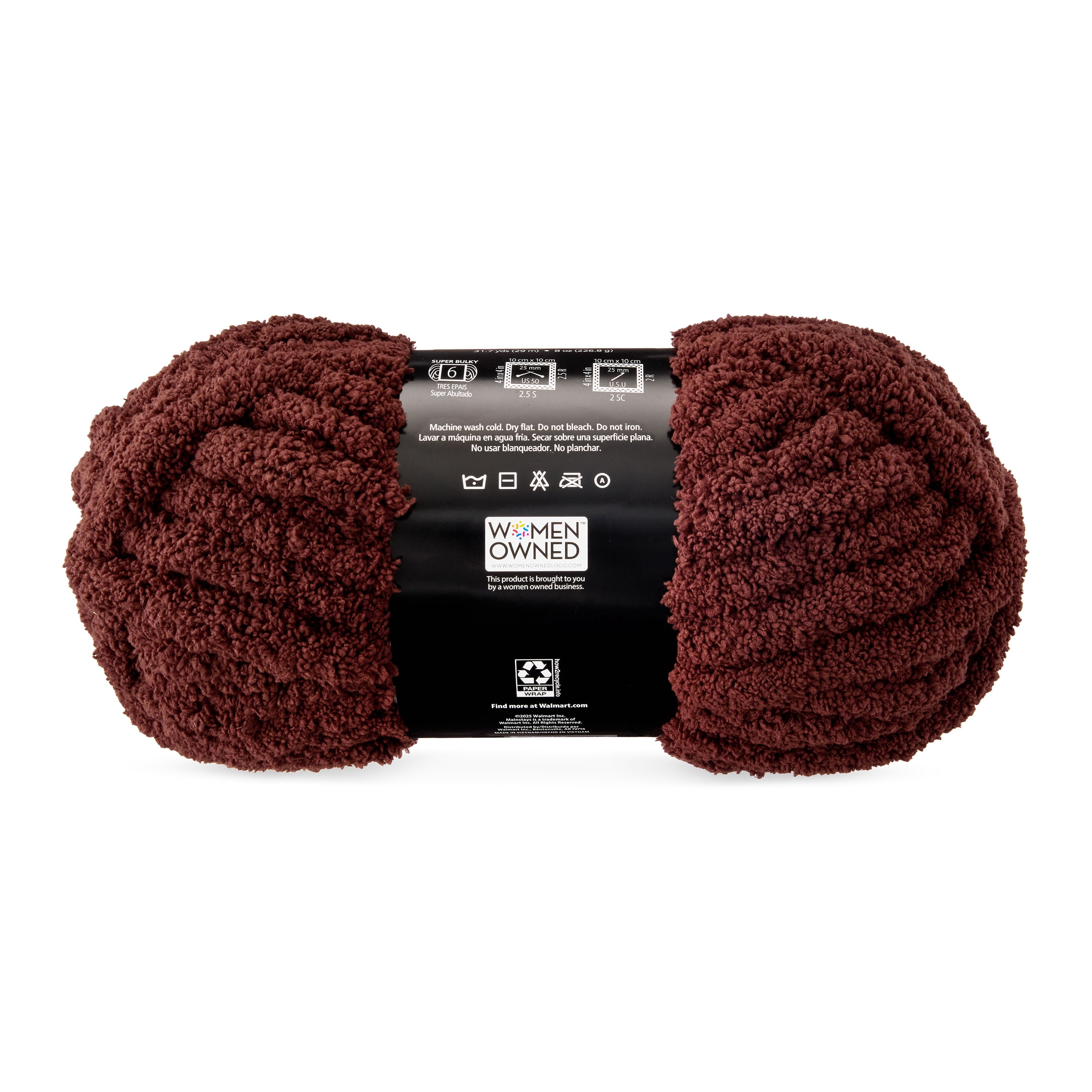 Mainstays Chunky Chenille Yarn, 31.7 yd, Warm Chocolate, 100% Polyester, Super Bulky