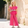 thumbnail image 4 of Splozh Toddler Girl Outfit Smocked Strap Camisole Linen Pants Girls 2 Piece Summer Set Girls Cute Outfit,Hot Pink,18-24 Months, 4 of 5