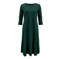 thumbnail image 4 of DHFJKG Wedding Guest Dresses For Women Casual Summer Dress 3/4 Sleeve Crew Neck Solid Color Flowy Swing A-Line Midi Dress Daily Wear Trendy Dresses, 4 of 5