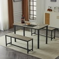 thumbnail image 5 of Ktaxon Extendable Dinner Table for 4 Dining Room Table Set Rectangle Kichen Table with 2 Benches 63" W, Rustic Gray, 5 of 6