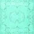 thumbnail image 1 of Ahgly Company Machine Washable Indoor Square Persian Turquoise Blue Traditional Area Rugs, 7' Square, 1 of 4