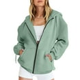 thumbnail image 2 of WENWU Womens Hoodie Long Sleeve Baggy Zip Up Hoodie Soft Hoodie Green Womens Sweatshirt Womens Fall Clothing Young Women's Wear, 2 of 4
