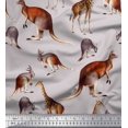thumbnail image 1 of Soimoi Grey polyester Crepe Fabric Kangaroo & Giraffe Animal Printed Fabric 1 Yard 52 Inch Wide, 1 of 3