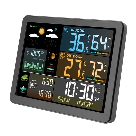 Yajisi Color Screen Wireless Weather Station, Digital Thermometer Hygrometer with Moon Phase & Tide Display (19x15x7cm)