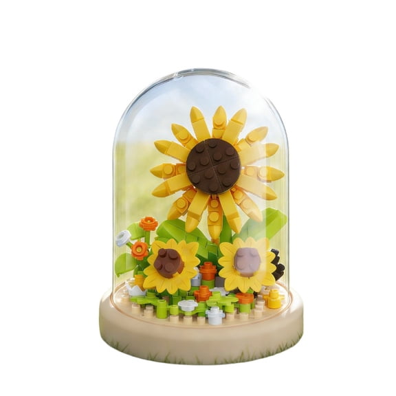 Eternal Flower DIY Building Blocks Rose with Dustproof Cover Creative Assembly Toy for Women Day Kids Gift Home Decor