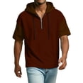 thumbnail image 7 of Men's Casual Color Block Hooded Zipper Neck Short Sleeve Sweatshirt, Sporty Top for Spring and Summer Outdoor,Coffee,2XL, 7 of 7