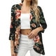 thumbnail image 1 of Oucaili Cárdigan ligero de verano con estampado floral para mujer, manga 3/4, dobladillo alto y bajo, blusa de viaje drapeada, 1 of 8