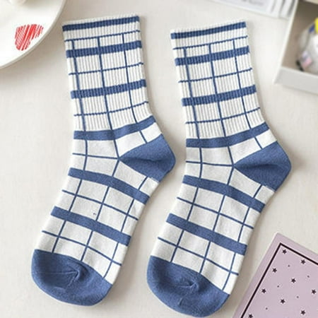 

Chic Light Blue Floret Cute Flowers Stripes Soft Cotton Socks Skyblue Literary Campus Mid-Tube Sox Girls Xmas Gift