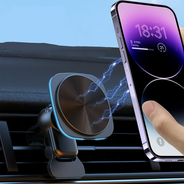 Cargador inalámbrico para coche de 15 W, luz ambiental RGB, compatible con carga inalámbrica para iPhone, diseño plegable y portátil, estructura metálica, ideal para el dormitorio.