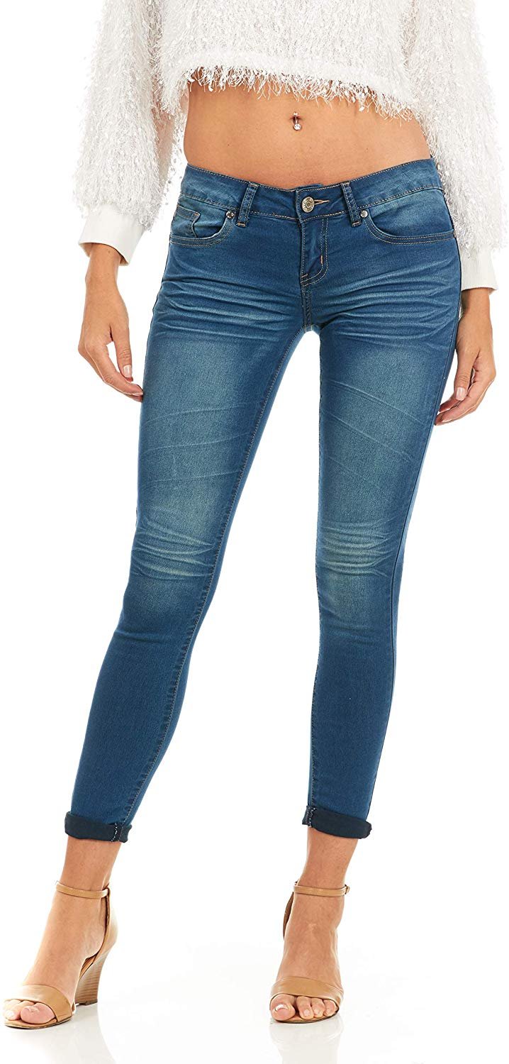 Cover Girl Basic Cuffed Skinny Jeans for Women Juniors Stretchy Denim Size 1 Dark Blue - image 4 of 7