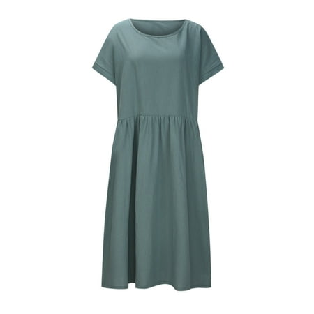 

Red Dress Summer Dress Women s Fashion Casual Round-Neck Solid Color Splicing Sleeveless Linen Loose Fit Dress Summer Savings Clearance 2022 Sundresses for Women Corset Dress Blue S