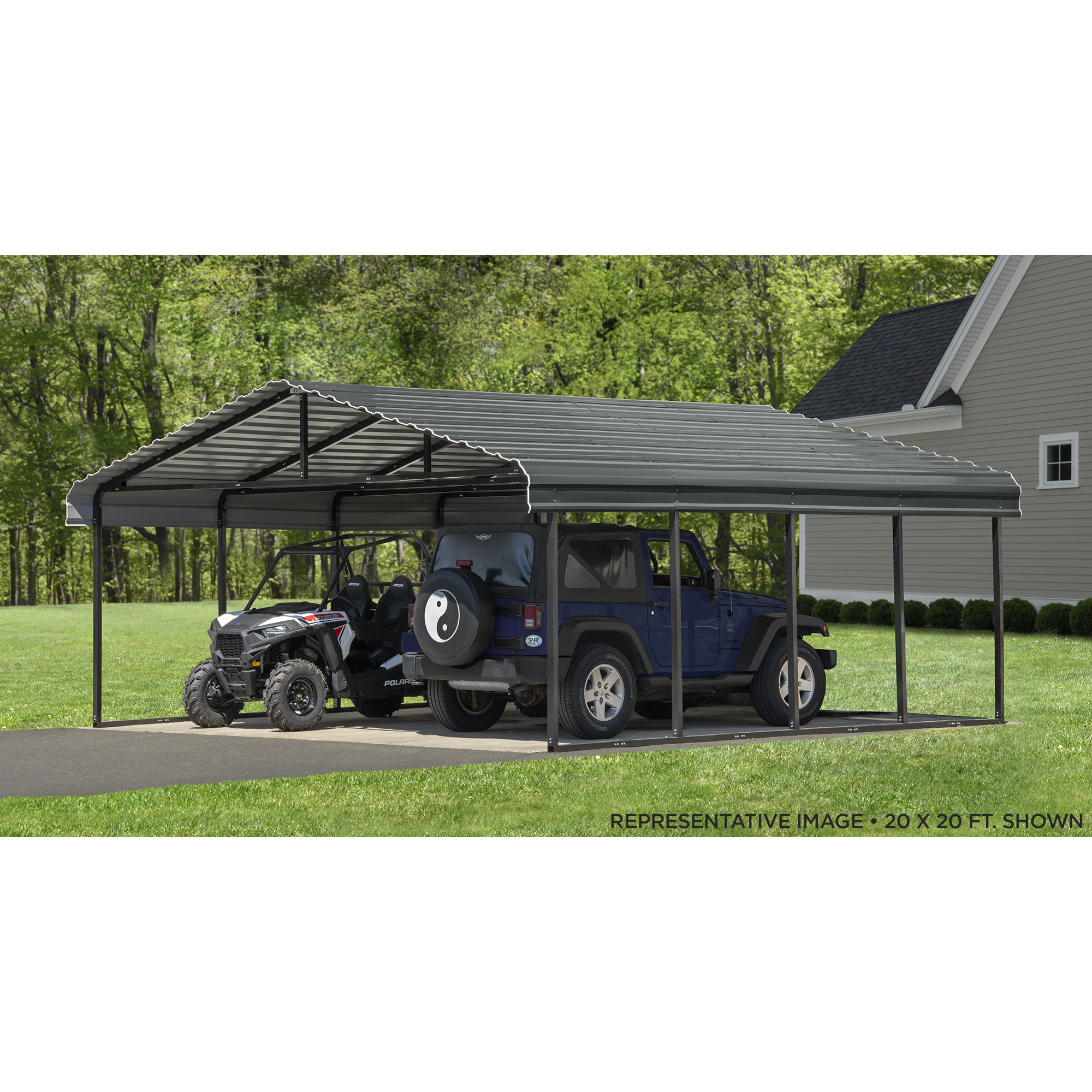 Arrow Metal Carport With Steel Roof Panels 20x20 Eggshell