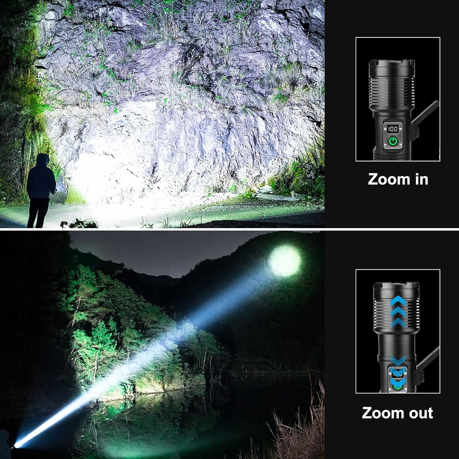 WOLFWAY Flashlights High Lumens, Rechargeable Torch with Cob Taillight, 2500 Lumens Super Bright LED Light, Flash Light with 11 Modes