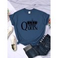 thumbnail image 1 of T-shirts pour Femmes Imprimés Grande Couronne de Queen Respirants Été Manches Courtes Street Hip Hop Tee Vêtements Col Rond Décontracté Hauts Féminins Bleu Brume L, 1 of 6