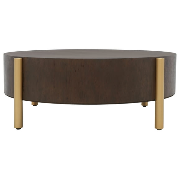 SAFAVIEH Diangela Modern Dark Oak/Gold Round Wood Coffee Table (34 in. W x 34 in. D x 12 in. H)
