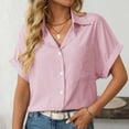 thumbnail image 2 of Striped Button Down Shirts for Women Business Casual Lapel Short Sleeved Tops with Pocket Trendy Casual Relaxed Fit Workout Tops, 2 of 4