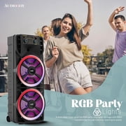 Audiobox ABX-214R Portable Bluetooth Speaker Karaoke Machine - Dual 12 Woofers, RGB Party Lights, AUX, Lightweight with Loud Bass, Singing Machine with Bluetooth & Wireless Microphone - 37-Inch Tall